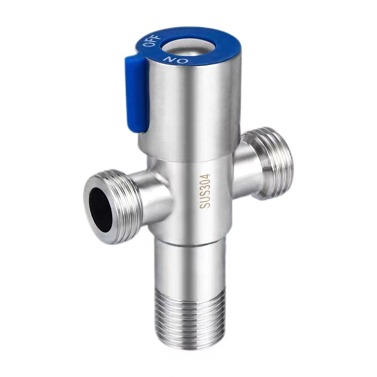 အပြာရောင်လက်ကိုင် 180° Dual Outlet Three-Way Angle Valve အပြာရောင်လက်ကိုင် 180° Dual Outlet Three-Way Angle Valve