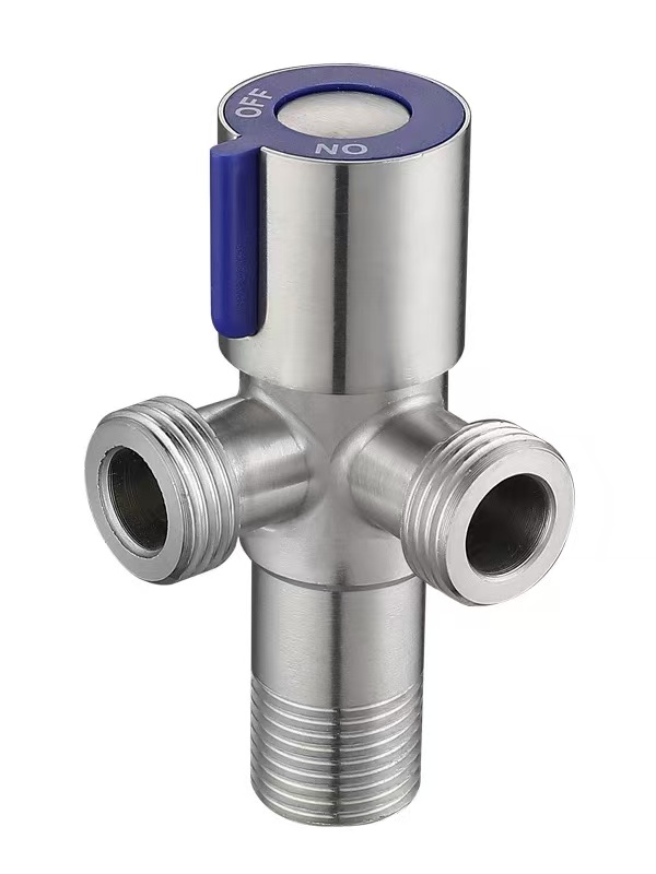 အပြာရောင်လက်ကိုင် 90° Dual Outlet Three-Way Angle Valve