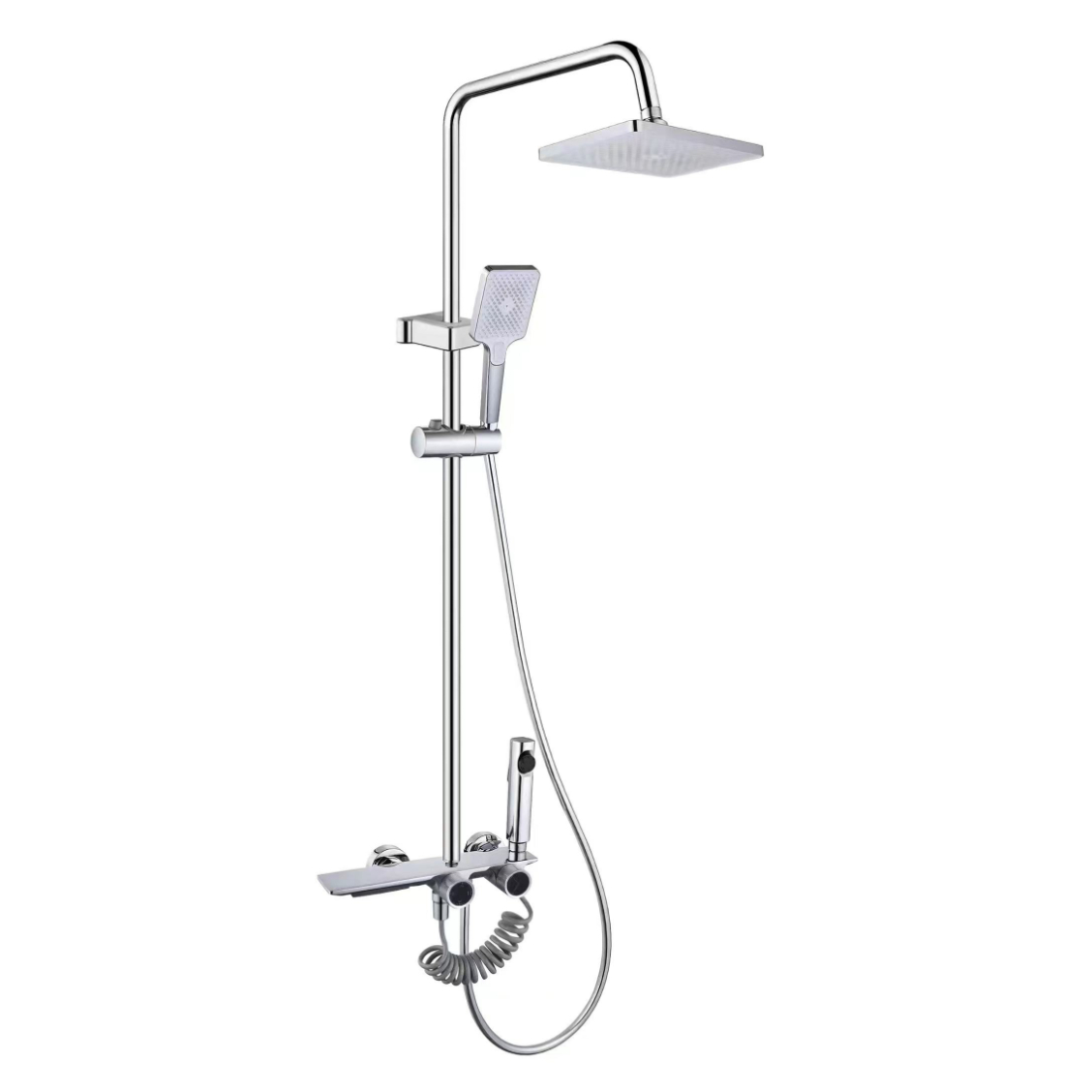 ခလုတ်နှစ်ခုပါသော တောက်ပသော Chrome Square Rain Shower အစုံ