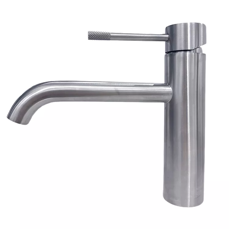 ဆန့်ထုတ်ထားသော ကွေးညွှတ်နေသော Knurled Handle သည် ရေပူနှင့်အေးသော Basin Faucet