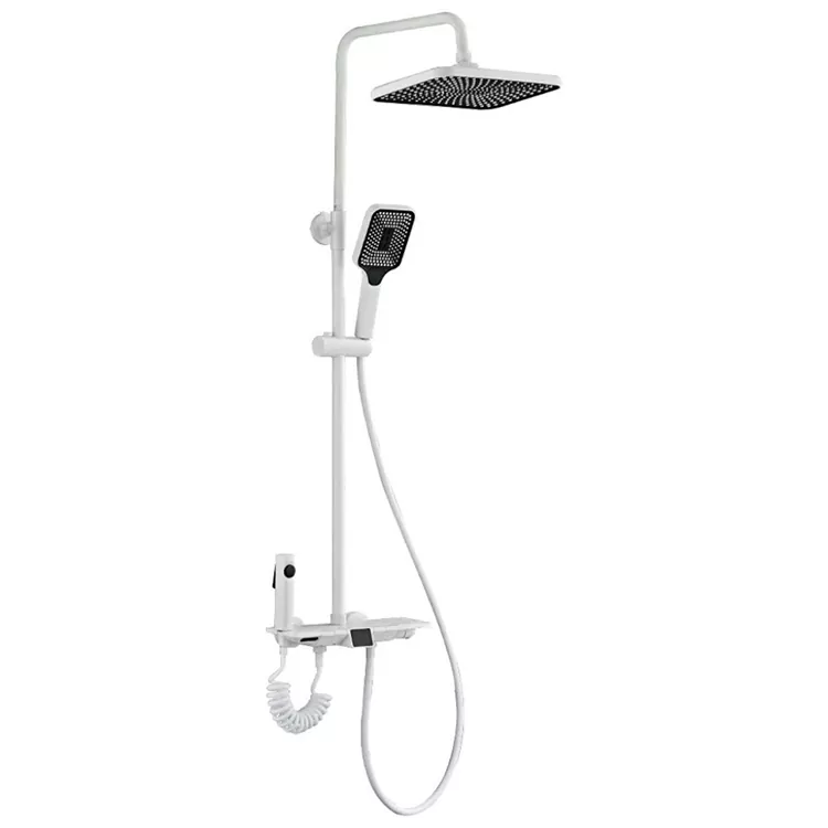 White Thermostatic Digital Display Shower Set တွင် Spray Gun ပါရှိပါသည်။ White Thermostatic Digital Display Shower Set တွင် Spray Gun ပါရှိပါသည်။